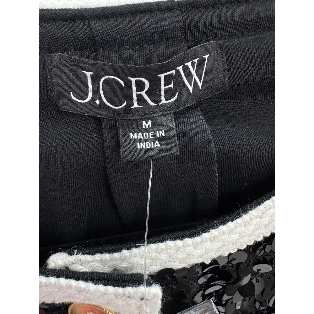 J.Crew Sequin Lady Jacket Black White Contrast Gold Button CF475 M NEW - Picture 5 of 11